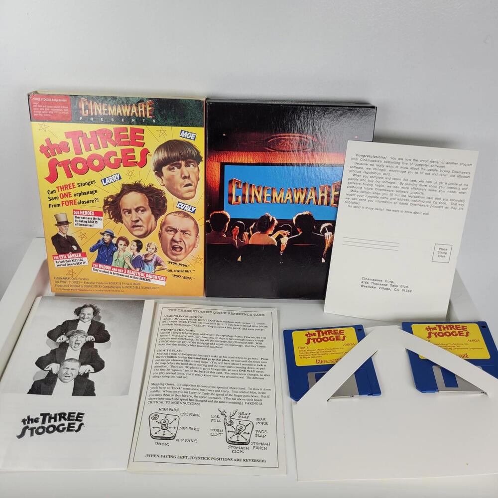 Cinemaware The Three Stooges 1987 AMIGA Complete Game 3.5" Floppy Big Box CIB